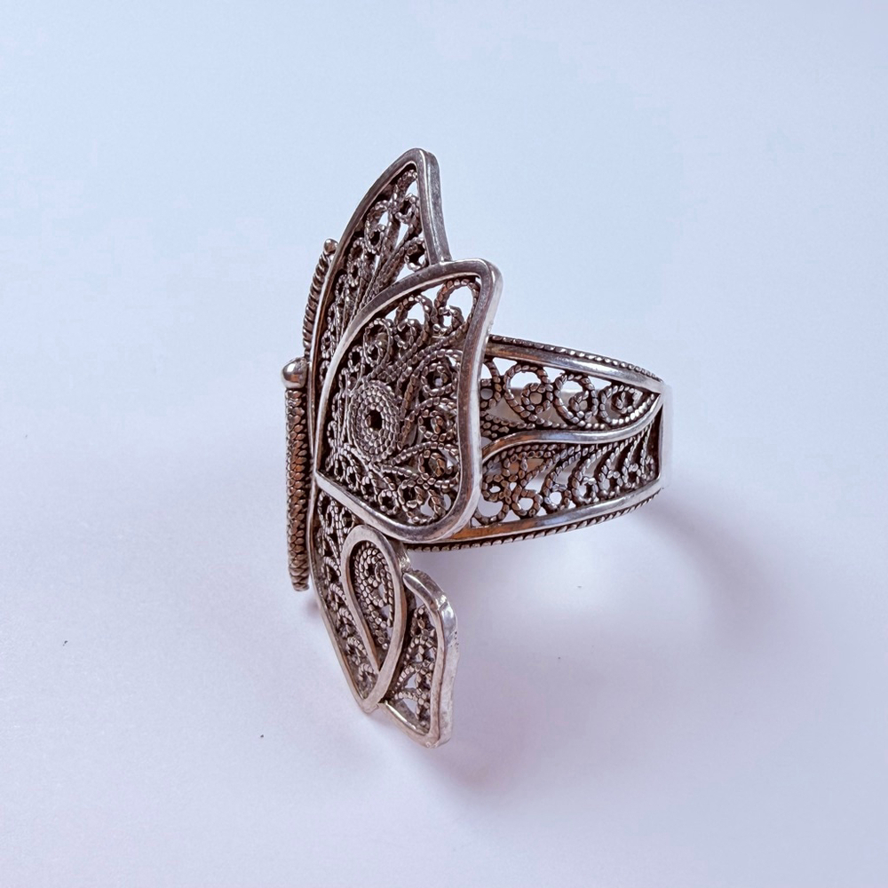 Filigree BIG Perched Butterfly Sterling Silver 925 DGS Turkey Vintage 1.3" Ring - Picture 5 of 10